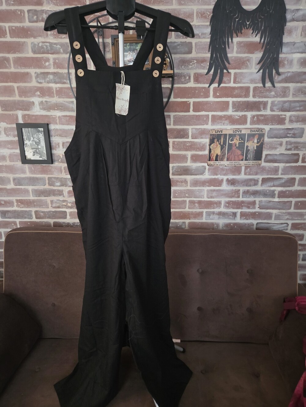Hem & Thread Black Wide-Leg Women's Overalls with Button Straps